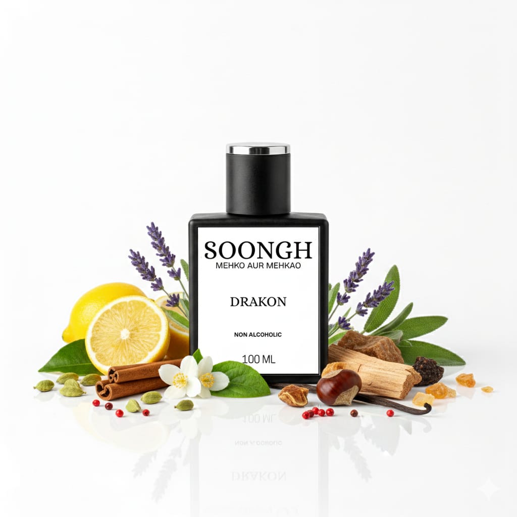 SOONGH Drakon Non-Alcoholic Perfume Bottle with Fiery Aura, Orange Slice, Cinnamon, Vanilla, and Amber Stones – Luxury 50ml Perfume Made in Pakistan
