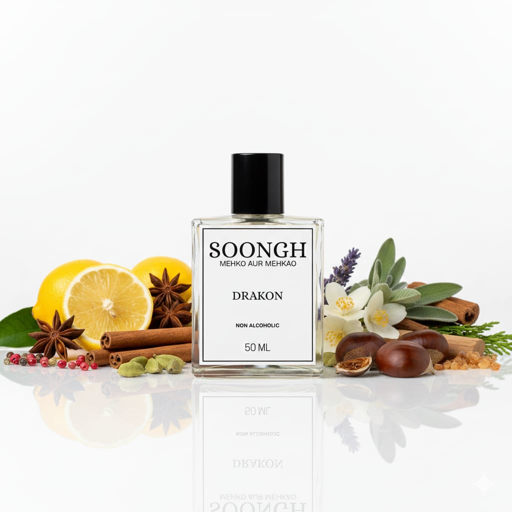 SOONGH Drakon Non-Alcoholic Perfume Bottle with Fiery Aura, Orange Slice, Cinnamon, Vanilla, and Amber Stones – Luxury 50ml Perfume Made in Pakistan